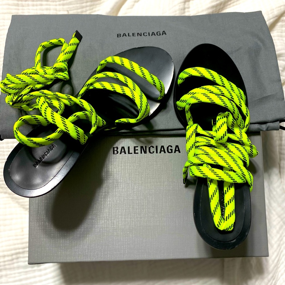 Balenciagia | fluorescent yellow strappy heels